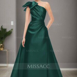 Missacc: A-Line One-Shoulder Satin Evening Dresses With Bow & Pockets!